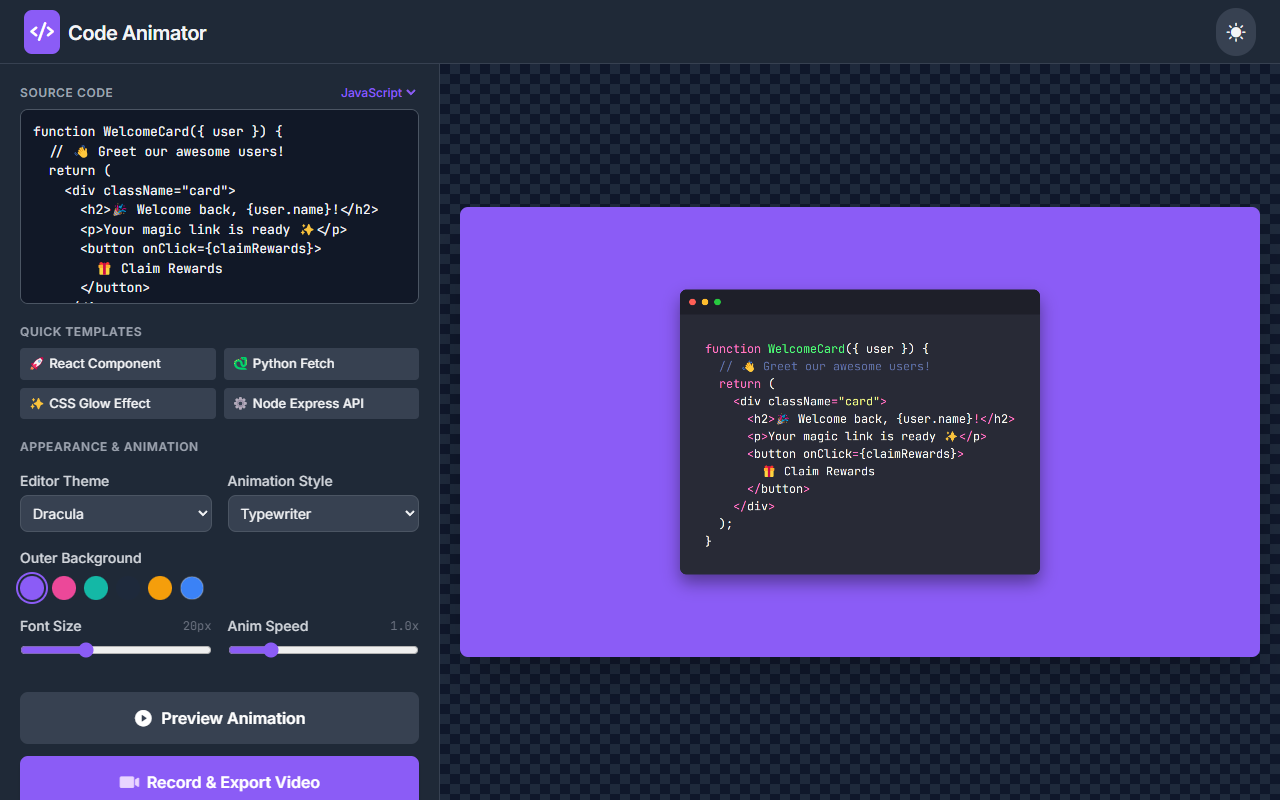 Code Animator Quick Templates Animation Speed V0 2